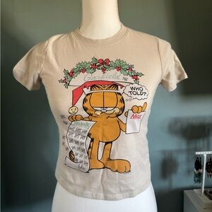 Abercrombie Kids Garfield Christmas Shirt Santa T-Shirt 5/6 Small